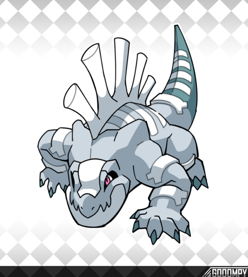 ambiguous_gender claws fakemon feral feraligatr generation_2_pokemon gooompy grey_body hi_res nintendo pokemon pokemon_(species) quadruped simple_background solo striped_body stripes tail