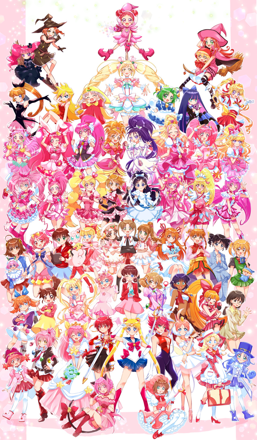 6+girls absolutely_everyone absurdres ahiru_(princess_tutu) ahoge ai_tenshi_densetsu_wedding_peach aida_mana aino_megumi akazukin_chacha akazutsumi_momoko animal_ears annotated arusu asahina_mirai ashita_no_nadja back_bow bike_shorts bishoujo_senshi_sailor_moon bishoujo_senshi_sailor_moon_(first_season) black_dress black_gloves black_hair black_headwear black_shorts black_skirt blonde_hair blue_bow blue_footwear blue_hair blue_headwear blue_sailor_collar blue_skirt bodysuit boots bouquet bow braid brooch broom broom_riding brown_hair butterfly_brooch cardcaptor_sakura cat_ears cat_tail chacha_(akazukin_chacha) chicchana_yukitsukai_sugar chocolat_meilleure choker clefairy comet_(comet-san) commentary cone_hair_bun cooking_idol_ai!_mai!_main! corrector_yui cosmic_baton_girl_comet-san crossover cure_black cure_bloom cure_blossom cure_dream cure_echo cure_egret cure_flora cure_happy cure_heart cure_lovely cure_melody cure_miracle cure_peach cure_star cure_whip cure_white cure_yell curly_hair cutie_honey cutie_honey_(character) dark-skinned_female dark_skin dejiko dennou_coil di_gi_charat dokidoki!_precure double_bun dr._rin_kiite_mite! dress earrings elbow_gloves everyone extra_ears fine_(futagohime) flipped_hair flower fresh_precure! full_moon_wo_sagashite fushigi_mahou_fun_fun_pharmacy fushigi_no_umi_no_nadia fushigiboshi_no_futago_hime futari_wa_precure futari_wa_precure_max_heart futari_wa_precure_splash_star gakkou_no_kaidan_(anime) gakuen_alice genre_connection gloves go!_princess_precure green_hair green_skirt hair_bun hair_ornament hairbow hairpin hanasaki_momoko hanasaki_tsubomi hand_on_own_hip haneoka_meimi happinesscharge_precure! harukaze_doremi haruno_haruka haruno_kasumi hat hazel_(pokemon) heart heart_brooch heart_hair_ornament heart_pouch heartcatch_precure! high_ponytail highres hiiragi_mine himeno_mimika himitsu_no_akko-chan hinamori_amu holding holding_bouquet holding_hands holding_staff holding_sword holding_weapon honekoneko_(psg) hoshina_hikaru hoshizora_miyuki houjou_hibiki hugtto!_precure hyper_blossom hyuuga_saki in-franchise_crossover jewelry jigglypuff kagami_atsuko kaitou_jeanne kaitou_saint_tail kamikaze_kaitou_jeanne kanzaki_meirin kasuga_yui kasumin kinomoto_sakura kirakira_precure_a_la_mode knee_boots kouyama_mitsuki kusakabe_maron legs_apart lilpri long_hair magic_knight_rayearth magical_girl magical_pokemon_journey mahou_girls_precure! mahou_shoujo_tai_arusu mamotte!_lollipop marie_&_gali marika_(marie_&_gali) mermaid_melody_pichi_pichi_pitch mew_ichigo minami_kaede mini_hat mini_top_hat mini_witch_hat miracle!_mimika mirumo mirumo_de_pon! mishou_mai misumi_nagisa miyanoshita_satsuki momomiya_ichigo momozono_love multicolored_hair multiple_crossover multiple_girls nadia_la_arwall nadja_applefield nanami_lucia necktie nono_hana ojamajo_doremi okonogi_yuuko orange_hair panty_&_stocking_with_garterbelt panty_(psg) pantyhose parted_bangs pikachu pink_arm_warmers pink_bow pink_footwear pink_hair pink_headwear pink_legwear pink_shorts pink_wrist_cuffs pleated_skirt pokemon pokemon_(creature) pom_pom_(clothes) pom_pom_earrings ponytail popuri_(fushigi_mahou_fun_fun_pharmacy) powerpuff_girls_z precure precure_all_stars_new_stage:_mirai_no_tomodachi princess_silver princess_tutu princess_tutu_(character) purple_hair rabbit_ears rapier red_bow red_dress red_footwear red_hair red_necktie red_skirt rein_(futagohime) reverse_grip saga_bergman sailor_collar sailor_moon sailor_moon_pose sailor_senshi_uniform saint_tail sakagami_ayumi sakura_mikan shidou_hikaru shoes short_hair shorts shorts_under_skirt shugo_chara! skirt smile_precure staff star_twinkle_precure stocking_(psg) striped sugar_(chicchana_yukitsukai_sugar) sugar_sugar_rune suite_precure sword tail thighhighs tokyo_mew_mew top_hat transformation_brooch_(sailor_moon) tsukino_usagi twintails two-tone_hair usami_ichika waist_bow weapon wedding_dress white_bow white_gloves white_headwear white_legwear witch_hat wrist_cuffs yamada_nina yellow_bow yes!_precure_5 yes!_precure_5_gogo! yoshino_(gunform) yukimori_ringo yukishiro_honoka yume_no_crayon_oukoku yumehara_nozomi