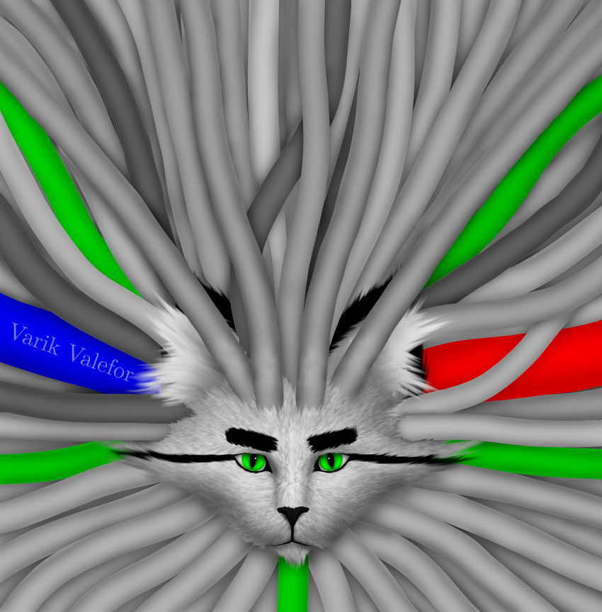 absurd_res anthro cable digital_drawing_(artwork) digital_media_(artwork) fur green_eyes hi_res male parody shodan solo system_shock varik's_unnamed_character varik_valefor white_body white_fur wire