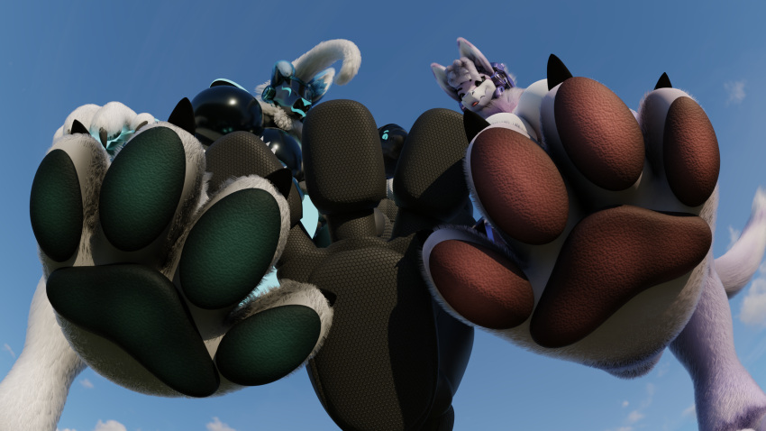 16:9 2023 3_toes 3d_(artwork) 4_toes anthro blep claws cloud digital_media_(artwork) feet female first_person_view foot_focus generation_7_pokemon glowing glowing_eyes group hair hi_res long_hair looking_at_viewer looking_down looking_down_at_viewer lycanroc machine macro male mamagen neck_tuft nintendo paw_day pawpads paws pokemon pokemon_(species) protogen_visor raised_leg robot sky_background soles syko_(mamagen) synal_(the_tao_swordsman) synth_(vader-san) tail the_tao_swordsman tk-tn1c toe_claws toes tongue tongue_out trio tuft widescreen