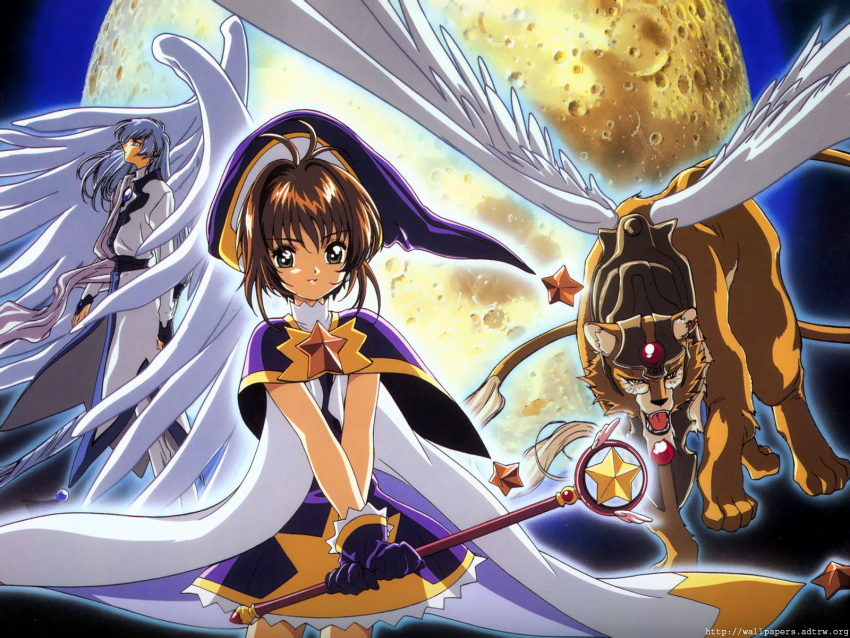 card_captor_sakura cerberus kerberos kinomoto_sakura moon staff wings yue