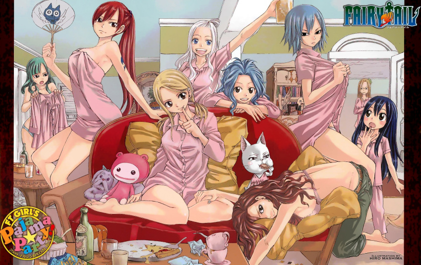 9girls bisca_moulin bra cana_alberona charle erza_scarlet evergreen fairy_tail feline juvia_loxar levy_mcgarden lucy_heartfilia mashima_hiro