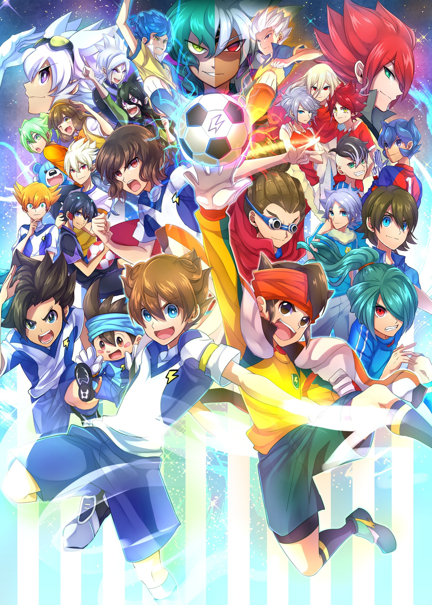 6+boys absurdres afuro_terumi ancient_dark aqua_hair armband bad_id bad_pixiv_id baddap_sleed bittowei_ozurokku blonde_hair blue_eyes blue_hair blush_stickers brown_eyes brown_hair dreadlocks earth_eleven endou_mamoru everyone fei_rune female fideo_aldena fire_dragon_(inazuma_eleven) fubuki_shirou fudou_akio gandaresu_baran gloves goalkeeper goggles goggles_on_head gouenji_shuuya green_eyes green_hair grin hair_ornament hair_over_one_eye hairband hakuryuu_(inazuma_eleven) headband highres inazuma_eleven inazuma_eleven_(series) inazuma_eleven_go inazuma_eleven_go_chrono_stone inazuma_eleven_go_galaxy inazuma_japan kazemaru_ichirouta kidou_yuuto kiyama_hiroto lightning_bolt_symbol little_gigant long_hair maianh matatagi_hayato matsukaze_tenma minaho_kazuto multicolored_hair multiple_boys nagumo_haruya nanobana_kinako nishizono_shinsuke no_pupils orange_hair orpheus_(inazuma_eleven) pointy_ears ponytail purple_hair raimon raimon_school_uniform raimon_soccer_uniform red_eyes red_hair rococo_urupa ryugeru_baran saryuu_evan scarf school_uniform shindou_takuto short_hair shuu_(inazuma_eleven) sky sleeves_rolled_up smile soccer_uniform sportswear star_(sky) starry_sky suzuno_fuusuke sweater_vest the_genesis tsurugi_kyousuke two-tone_hair unlimited_shining white_hair wonderbat yellow_eyes