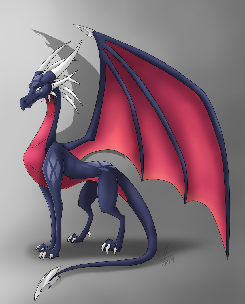 2019 3_toes absurd_res activision avaroncave blue_eyes claws corrupt_cynder cynder digital_media_(artwork) dragon european_mythology feet female feral grey_background hi_res horn membrane_(anatomy) membranous_wings mythological_creature mythological_scalie mythology scales scalie simple_background solo spines spyro_the_dragon tail toes western_dragon wings