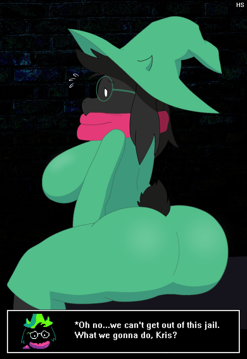 2019 anthro ass big_breasts big_butt big_ears biped black_body black_fur bovid breasts caprine clothing curvy_figure deltarune dialogue english_text eyebrows eyelashes eyewear female floppy_ears fur glasses goat hat headgear headwear hi_res hoodie_stalker horn huge_breasts huge_butt long_ears lop_ears mammal presenting ralsei rule_63 scarf simple_background sitting solo text thick_thighs undertale_(series) voluptuous white_eyes wide_hips witch_hat