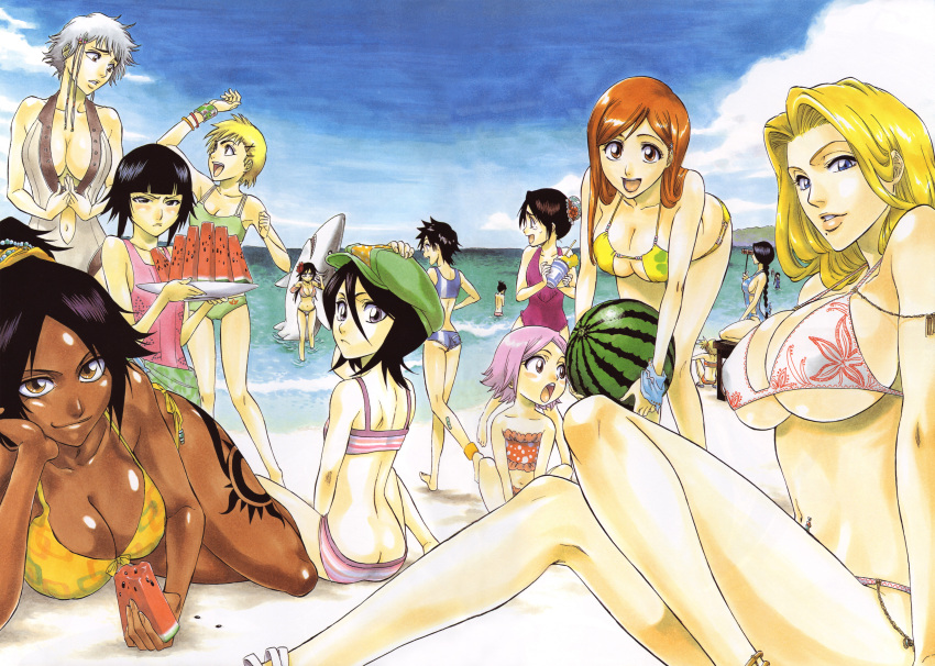 arisawa_tatsuki beach bikini bleach cleavage hinamori_momo inoue_orihime ise_nanao kotetsu_isane kotetsu_kiyone kuchiki_rukia kurotsuchi_nemu kusajishi_yachiru matsumoto_rangiku mizugi sarugaki_hiyori shiba_kuukaku shihouin_yoruichi soi_fong tite_kubo unohana_retsu