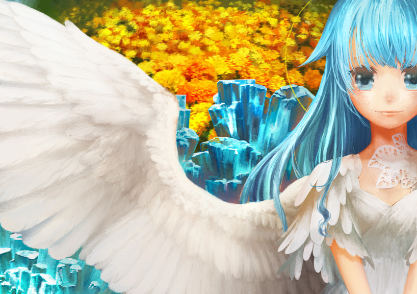 bad_id bad_pixiv_id blue_eyes blue_hair female highres original solo wings yuanmaru