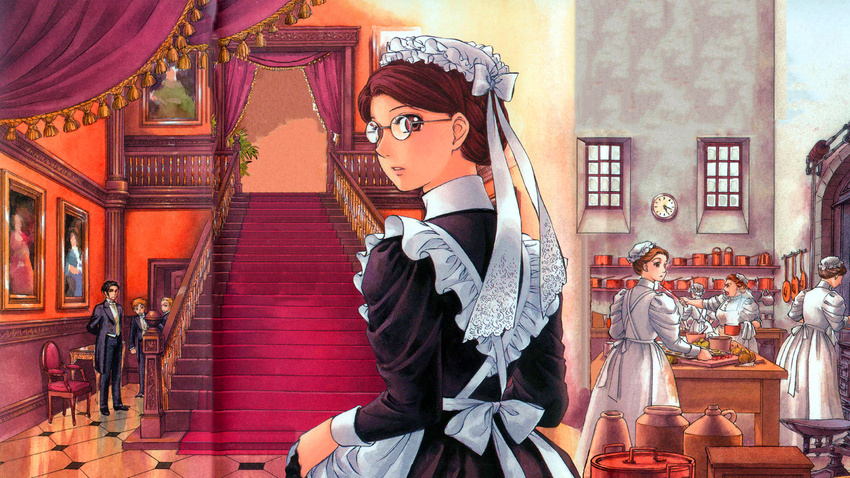 emma glasses hans_(emma) highres johanna kitchen looking_back maid mori_kaoru stairs victorian_romance_emma