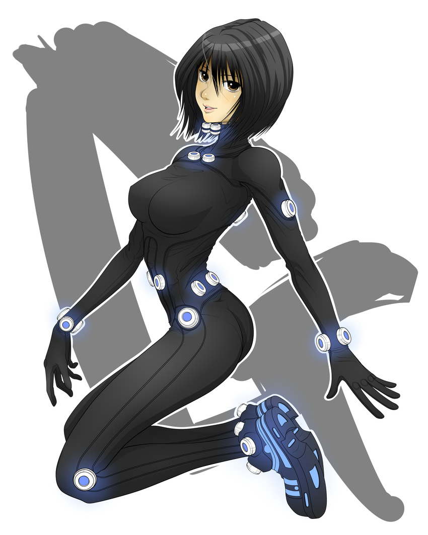 black_hair bodysuit breasts female gantz gantz_suit highres short_hair solo uni+ yamasaki_anzu