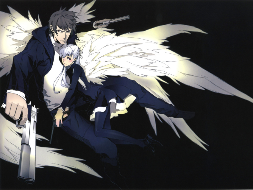 angelos_armas gun henri miwa_shirow weapon white_hair wings