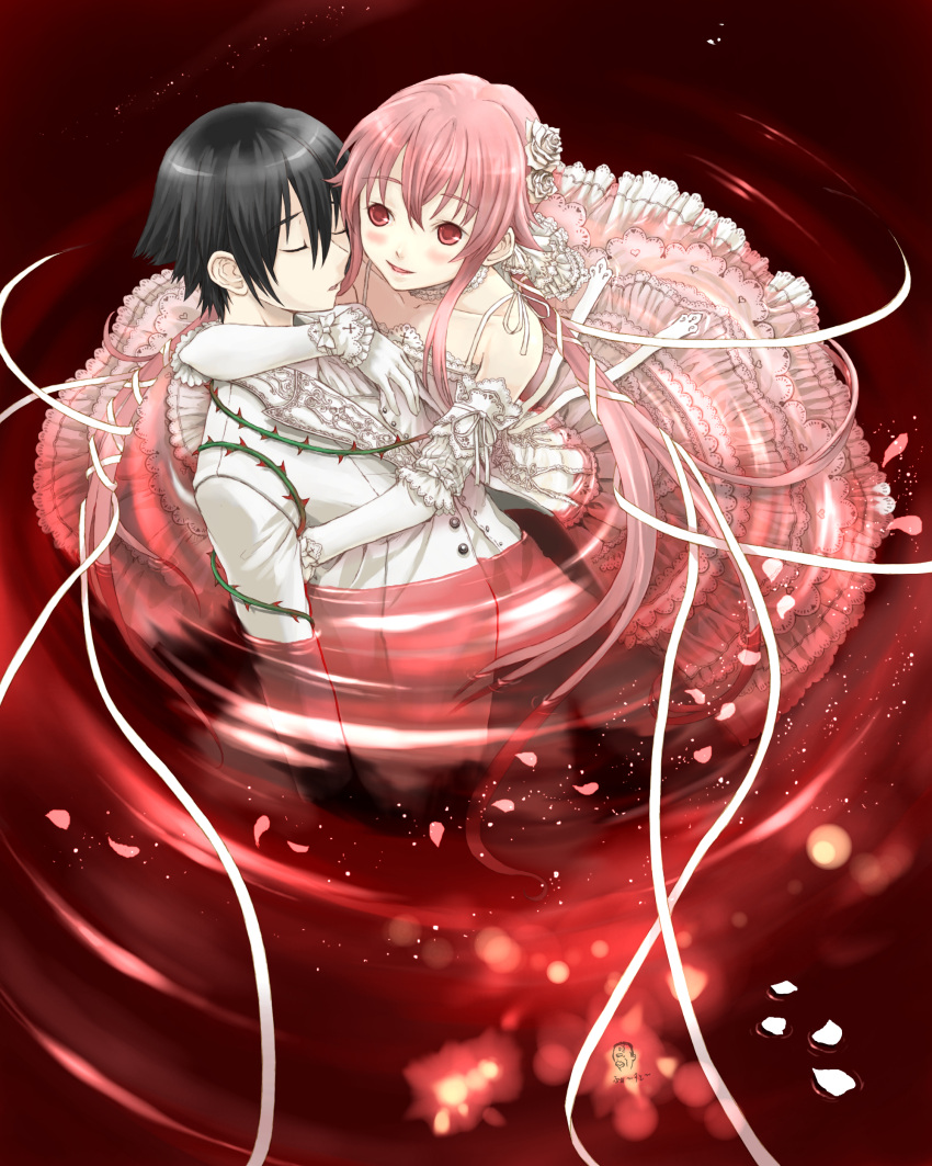 amano_yukiteru dress gasai_yuno koutenbelg_no_youhei mirai_nikki wedding_dress