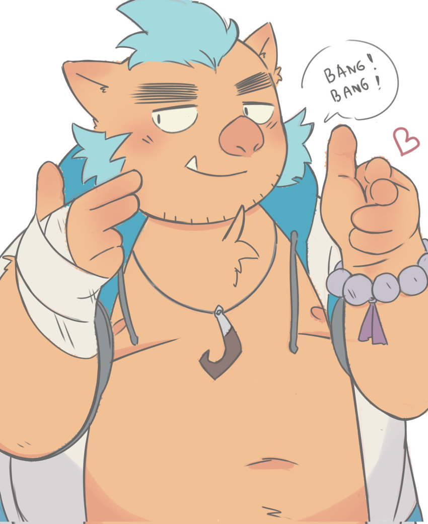 2021 anthro belly blush cute_fangs ganglie_(tas) hi_res jamiephut kemono lifewonders male mammal moobs navel nipples overweight overweight_male simple_background solo suid suina sus_(pig) text tokyo_afterschool_summoners white_background wild_boar