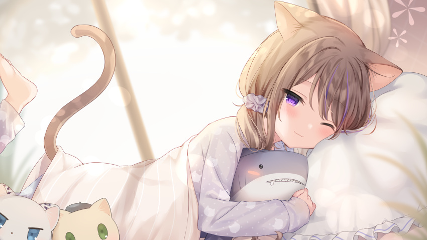 animal_ears leo mafuyu_(chibi21) nekomimi pajama tail wallpaper