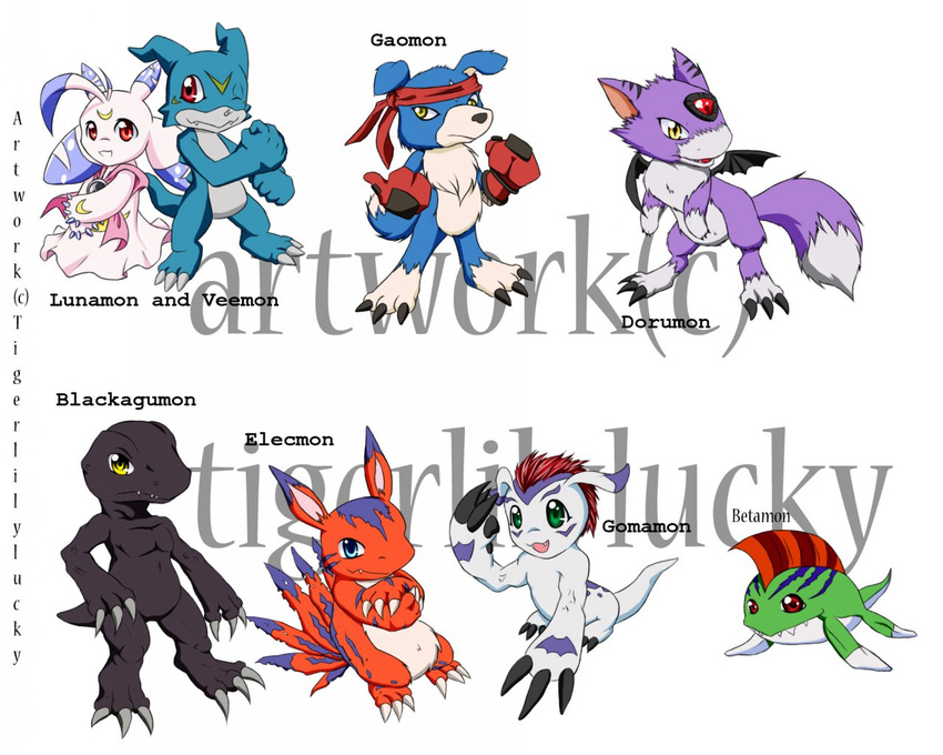 2010 5:4 accessory agumon ambiguous_gender anthro bandai_namco betamon black_body black_fur black_scales black_skin black_stripes black_wings blue_body blue_eyes blue_fur blue_scales blue_skin blue_stripes canid canine claws clothed clothing crossed_arms cute_fangs digimon digimon_(species) dinosaur dorumon dragon elecmon extinct fangs fin fluffy fluffy_tail fox_tail fur furred_dragon furred_scalie gaomon gloves gomamon green_body green_eyes green_skin group handwear headband looking_at_viewer lunamon mammal marine membrane_(anatomy) membranous_wings mythological_creature mythological_scalie mythology navel nude one_eye_closed prehistoric_species purple_body purple_fur purple_skin red_body red_eyes red_fur reptile scales scalie simple_background stripes tail teeth tigerlilylucky toe_claws tuft veemon white_background white_body white_fur white_scales white_skin wings wink x-digimon yellow_eyes