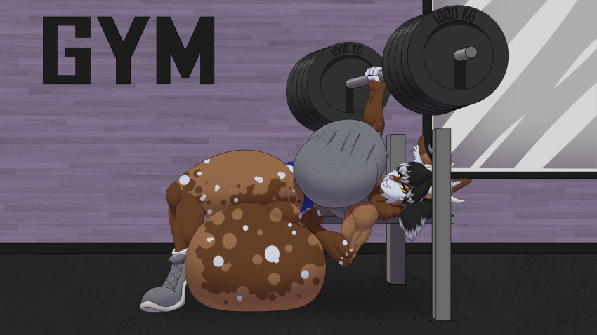 16:9 anthro antlers ass bench_press big_breasts big_butt breasts darkshasion_(artist) exercise female gym hi_res horn huge_butt hyper hyper_butt jackalope jackie_(mamma_orca) lagomorph lifting mammal solo thick_thighs weightlifting widescreen workout