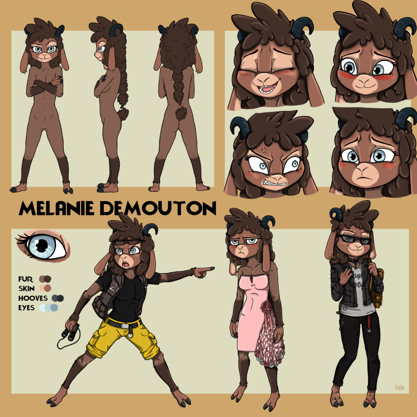 1:1 2023 absurd_res anthro bad_guy_cafe blue_eyes bovid brown_body brown_fur brown_hair caprine english_text female fur hair hi_res mammal melanie_demouton_(readerno31142) sheep solo text ziegelzeig