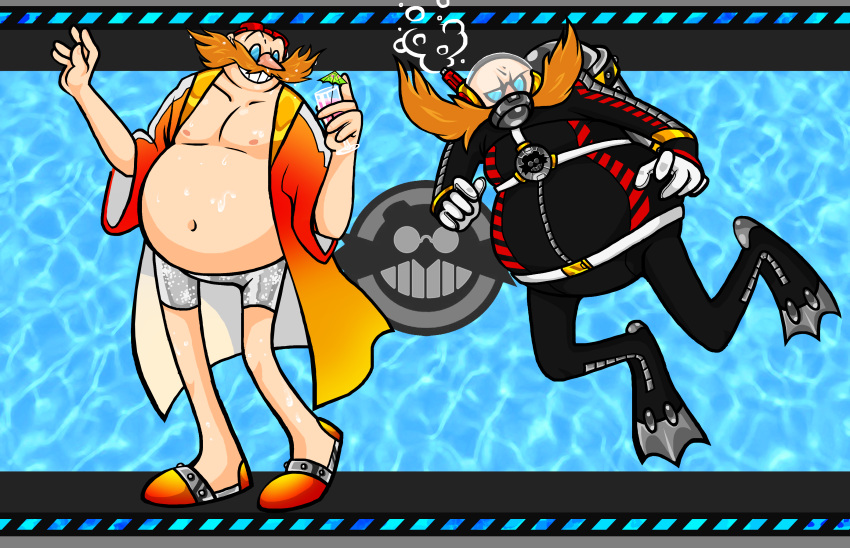 absurd_res clothing diving_mask dr._eggman eyewear goggles hi_res human illuminaughty male mammal mask medical_instrument oxygen_mask scientific_instrument sega shirtless_male solo sonic_the_hedgehog_(series) swimming_fins swimming_goggles swimwear wetsuit