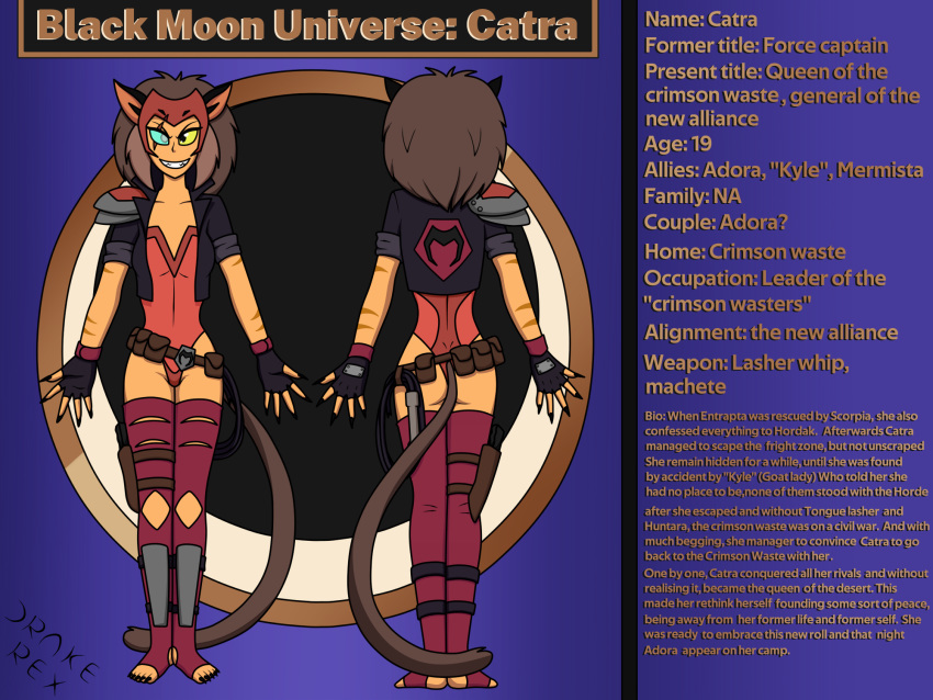 4:3 alternate_universe animal_humanoid cat_humanoid catra_(she-ra) drake-rex english_text eye_scar facial_scar felid felid_humanoid feline feline_humanoid felis female hi_res humanoid mammal mammal_humanoid masters_of_the_universe mattel model_sheet netflix scar she-ra_(copyright) she-ra_and_the_princesses_of_power solo text toeless_legwear wildcat