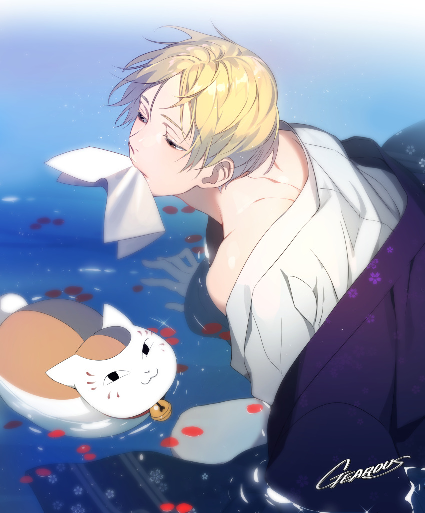 asian_clothes gearous male natsume_takashi natsume_yuujinchou neko nyanko wet_clothes