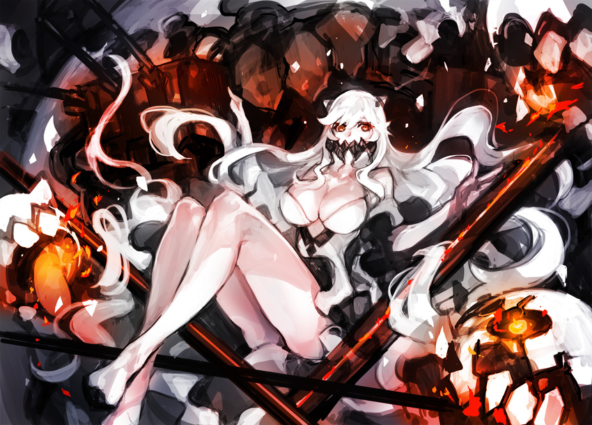 breasts cleavage dakuro kantai_collection long_hair midway_hime red_eyes white_hair