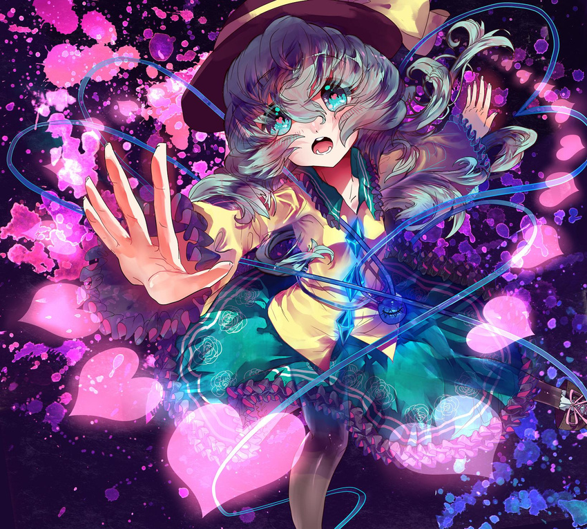 commentary_request female hat heart heart-shaped_pupils highres hoshika_ranoe komeiji_koishi pantyhose solo symbol-shaped_pupils third_eye touhou