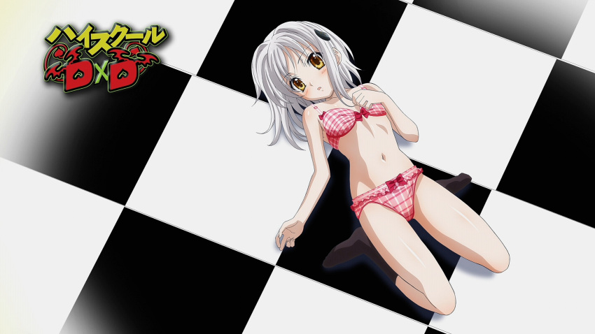 blush bra female high_school_dxd highres highschool_dxd panties screencap toujou_koneko underwear wallpaper white_hair yellow_eyes