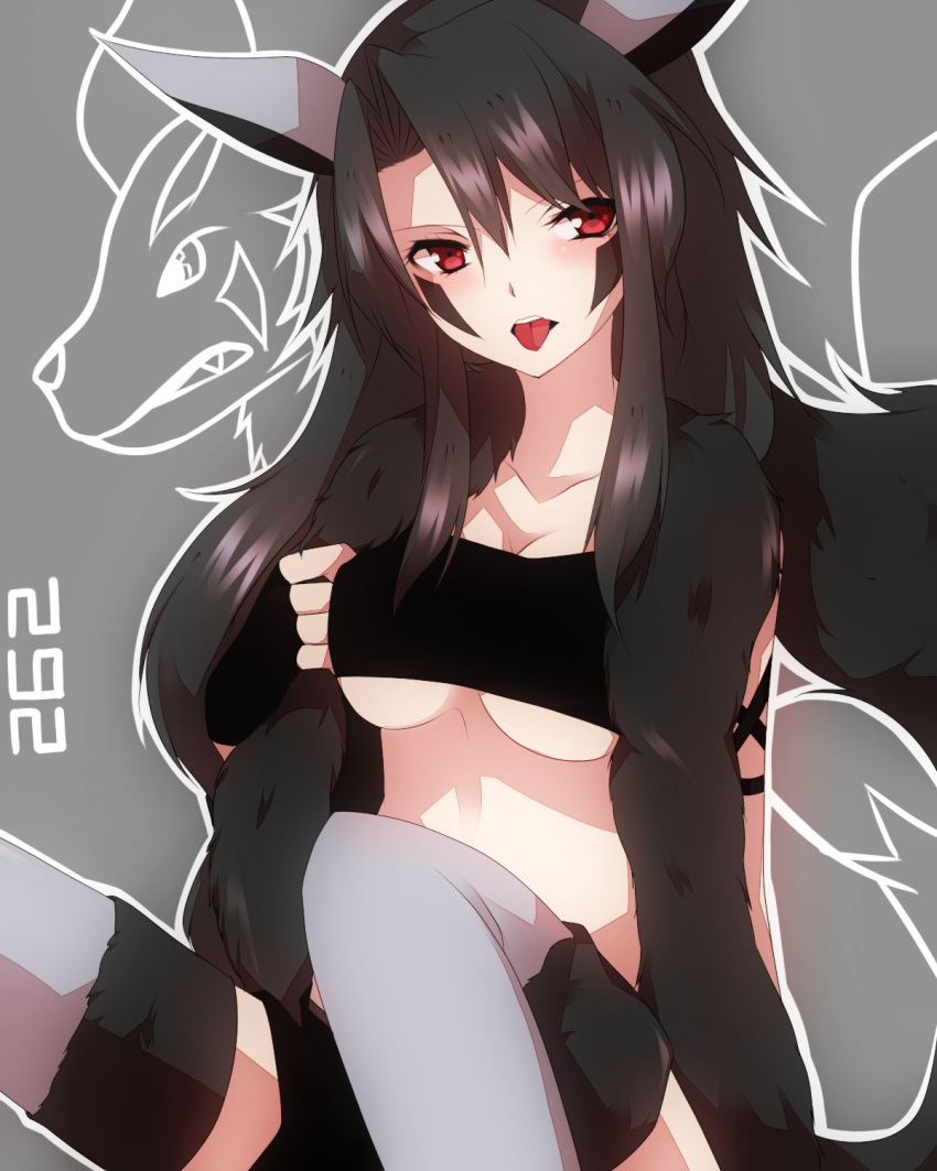 animal_ears anthropomorphization cleavage mightyena pokemon tagme tail thighhighs underboob