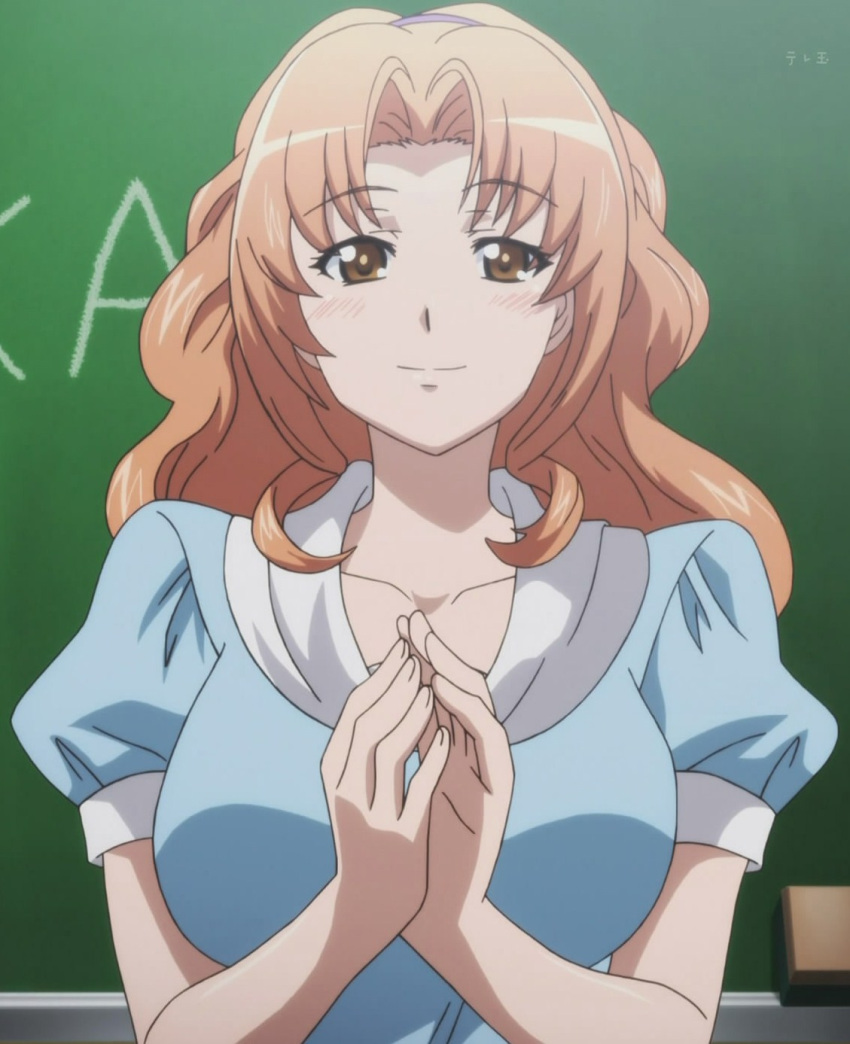 amado_tomika blush breasts highres large_breasts maken-ki! smile stitched teacher