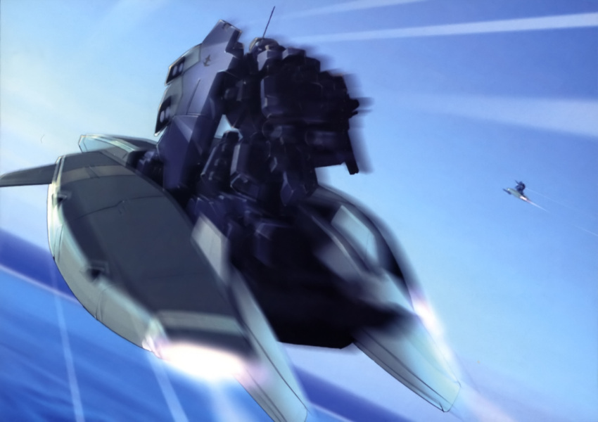 artist_request gundam gundam_unicorn highres jesta mecha no_humans ocean robot shield sky