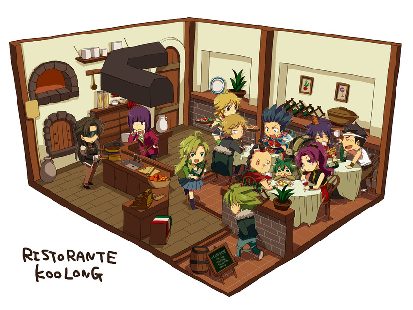 4girls ahoge annie_(saga_frontier) aqua_eyes blonde_hair blue_eyes brown_hair commentary_request em_crazy emilia_(saga_frontier) everyone fei-on fuse_(saga_frontier) gen_(saga) liza_(saga_frontier) long_hair lute_(saga_frontier) mei_ling_(saga) multiple_boys multiple_girls orange_hair purple_eyes purple_hair red_(saga_frontier) ren_(saga_frontier) riki_(saga) roufas saga saga_frontier short_hair t260g_(saga)