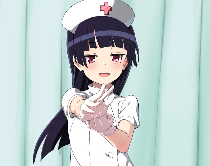 black_hair blush gloves gokou_ruri long_hair nurse ore_no_imouto_ga_konna_ni_kawaii_wake_ga_nai purple_eyes shinya