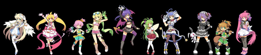 6+girls animal_ears artist_request bahamut_(totomono) celestia_(totomono) diablos_(totomono) dwarf_(totomono) elf_(totomono) fairy_(totomono) felpurr gnome_(totomono) highres human_(totomono) idol ken_to_mahou_to_gakuen_mono ken_to_mahou_to_gakuen_mono_2 khulaz long_hair microphone multiple_girls official_art tail thighhighs wide_image