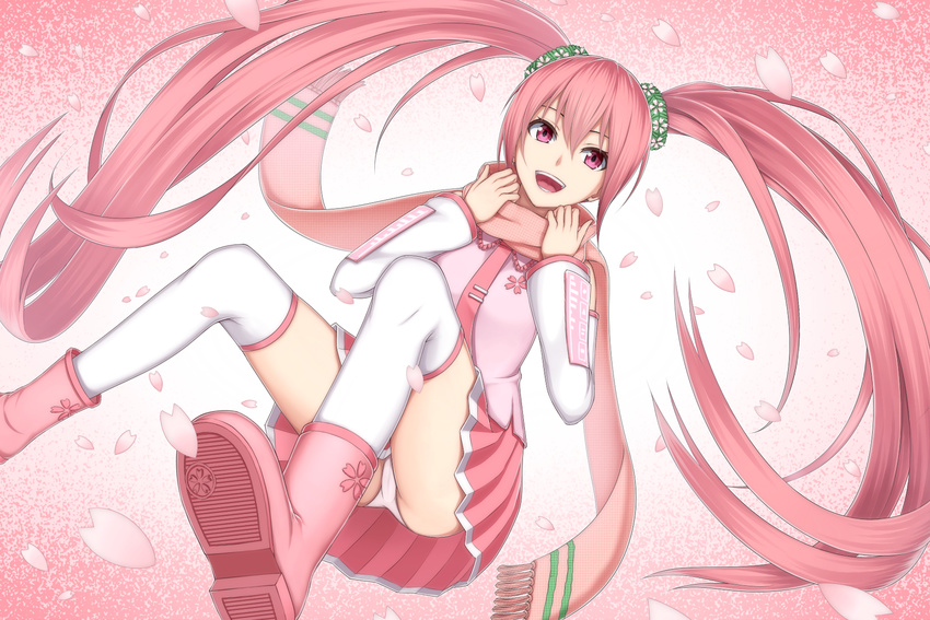 boots heisei_yutorin panties petals sakura_miku scarf thighhighs underwear vocaloid