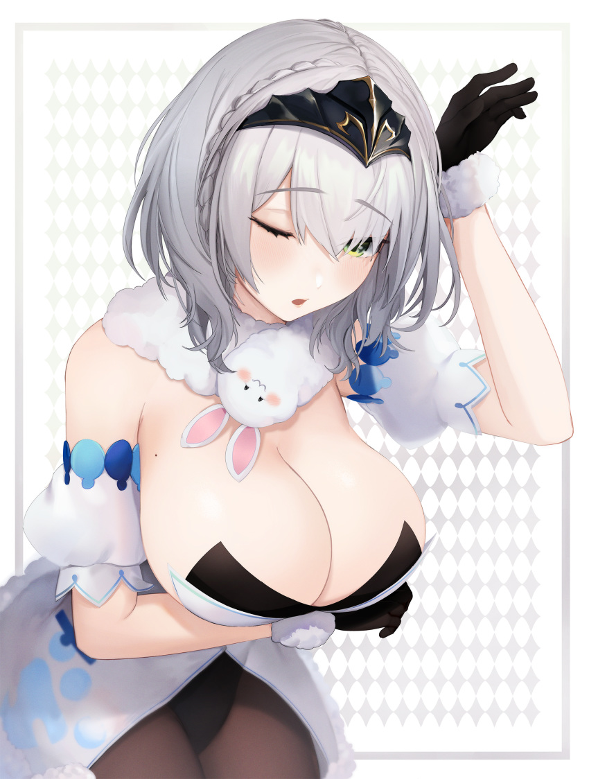 breast_hold hololive manta no_bra pantyhose shirogane_noel