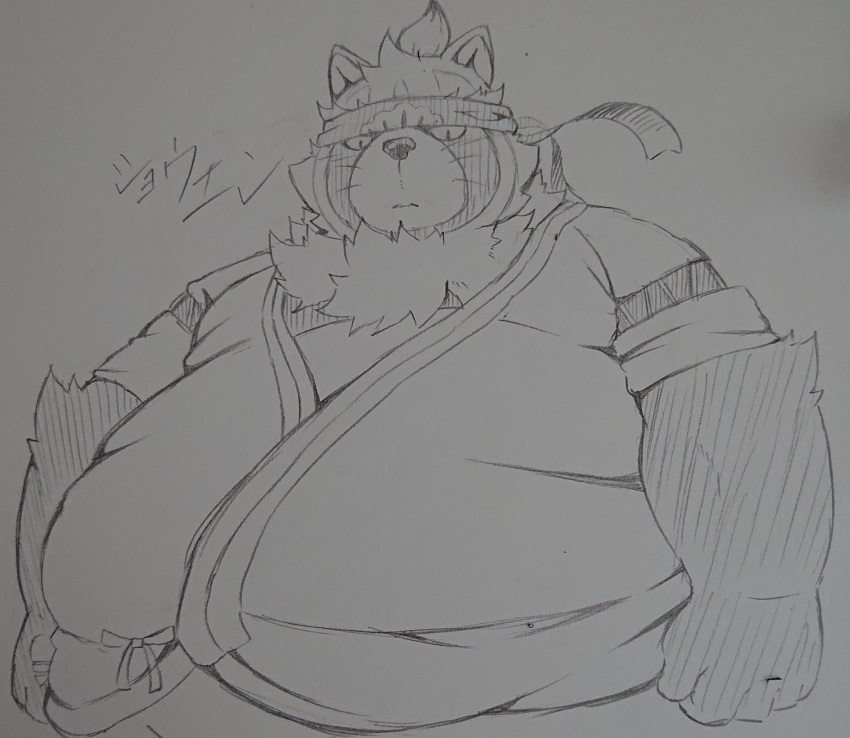 2020 anthro belly canid canine clothing hi_res kemono lifewonders live_a_hero male mammal overweight overweight_anthro overweight_male pomupomu490 raccoon_dog robe shoen solo tanuki