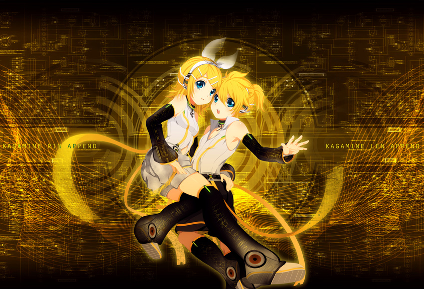 headphones kagamine_len kagamine_rin kaze-hime len_append rin_append vocaloid vocaloid_append