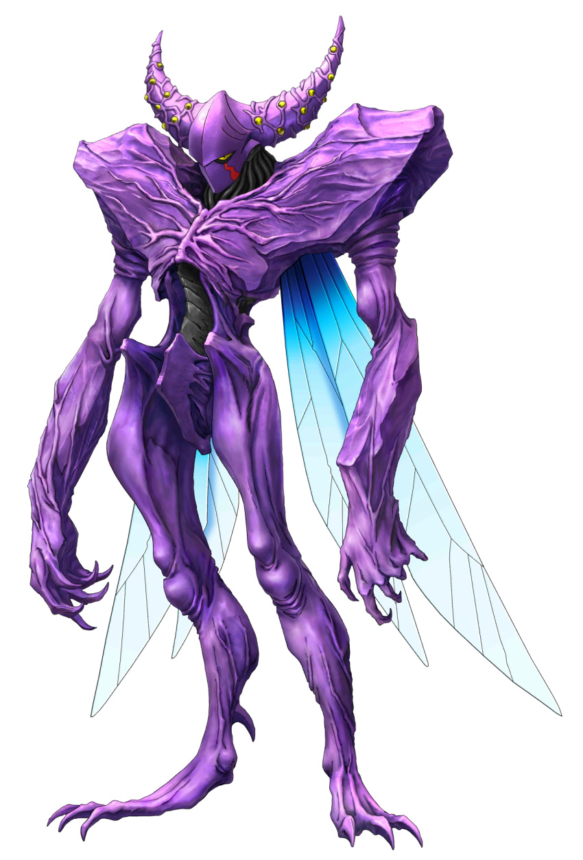 ahriman_(megami_tensei) arms_at_sides claws colored_skin demon full_body highres horns insect_wings kazuma_kaneko long_arms no_humans no_mouth official_art purple_skin shin_megami_tensei shin_megami_tensei:_if... shin_megami_tensei:_liberation_dx2 solo standing third-party_source transparent_background veins wings yellow_eyes