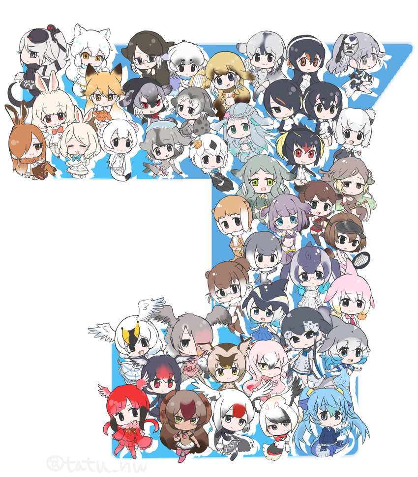 6+girls :3 ^_^ alaskan_sea_otter_(kemono_friends) animal_ears animal_print annotated arctic_fox_(kemono_friends) arctic_hare_(kemono_friends) baikal_seal_(kemono_friends) bearded_seal_(kemono_friends) bikini black_eyes black_hair black_swan_(kemono_friends) blonde_hair blue_eyes blue_hair blue_whale_(kemono_friends) blush bow bowtie brown_eyes brown_hair california_sea_lion_(kemono_friends) californian_sea_otter_(kemono_friends) cetacean_tail chibi chinese_white_dolphin_(kemono_friends) closed_eyes commentary_request common_bottlenose_dolphin_(kemono_friends) common_dolphin_(kemono_friends) dress dugong_(kemono_friends) egyptian_goose_(kemono_friends) emperor_penguin_(kemono_friends) eurasian_otter_(kemono_friends) european_hare_(kemono_friends) ezo_red_fox_(kemono_friends) fins fish_tail fox_ears fur_collar fur_trim genbu_(kemono_friends) gentoo_penguin_(kemono_friends) glasses gradient_eyes gradient_hair greater_flamingo_(kemono_friends) green_eyes grey_eyes grey_hair hair_ornament harp harp_seal_(kemono_friends) hat head_wings highres hooded_seal_(kemono_friends) humboldt_penguin_(kemono_friends) instrument japanese_otter_(kemono_friends) jinmen-gyo_(kemono_friends) kemono_friends long_hair low_twintails mask mediterranean_monk_seal_(kemono_friends) mountain_hare_(kemono_friends) multicolored_eyes multicolored_hair multiple_girls narwhal_(kemono_friends) northern_fur_seal_(kemono_friends) open_mouth oriental_stork_(kemono_friends) otter_ears otter_tail penguin_idol_project_(kemono_friends) pink-backed_pelican_(kemono_friends) platypus_(kemono_friends) rabbit_ears rabbit_tail racket red-crowned_crane_(kemono_friends) red_eyes red_hair ribbed_sweater ringed_seal_(kemono_friends) rockhopper_penguin_(kemono_friends) scarf scarlet_ibis_(kemono_friends) seiryuu_(kemono_friends) shell shell_hair_ornament short_hair skirt small-clawed_otter_(kemono_friends) smug spot-billed_duck_(kemono_friends) standing steller's_sea_cow_(kemono_friends) steller's_sea_lion_(kemono_friends) stoat_(kemono_friends) sweater swimsuit tail tatsuno_newo tennis_racket translated tundra_swan_(kemono_friends) twintails twitter_username walrus_(kemono_friends) weasel_ears weasel_girl weasel_tail white_background white_hair wings