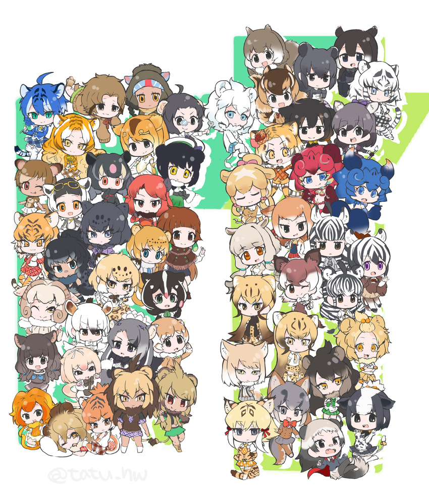 >:) 6+girls :3 :d :| ;) ;o ;p ahoge animal_ears animal_print annotated anteater_ears anteater_tail aqua_eyes arizonan_jaguar_(kemono_friends) arms_at_sides aye-aye_(kemono_friends) badger_ears badger_tail bandaid bandaid_on_face bandaid_on_nose banteng_(kemono_friends) barbary_lion_(kemono_friends) bare_shoulders bell black-tailed_prairie_dog_(kemono_friends) black_hair black_jaguar_(kemono_friends) blonde_hair blue_eyes blue_flower blue_hair blue_rose boots bow bowtie braid brown_eyes brown_greater_galago_(kemono_friends) brown_hair buttons cape cape_lion_(kemono_friends) cheetah_(kemono_friends) cheetah_ears cheetah_tail chibi chinese_clothes chipmunk_(kemono_friends) circlet claw_pose clenched_hand closed_eyes closed_mouth coat collar collared_peccary_(kemono_friends) commentary_request common_chimpanzee_(kemono_friends) cow_ears crop_top cross-laced_clothes crossed_arms d: dark-skinned_female dark_skin elbow_gloves expressionless flower fox_ears fox_tail frilled_shirt frills full_body fur_collar garter_straps giant_anteater_(kemono_friends) giraffe_ears gloves goat_ears golden_lion_tamarin_(kemono_friends) golden_snub-nosed_monkey_(kemono_friends) golden_tabby_tiger_(kemono_friends) gorilla_(kemono_friends)_(old_design) gradient_hair gray_fox_(kemono_friends) grevy's_zebra_(kemono_friends) grey_hair guernsey_cattle_(kemono_friends) hair_bobbles hair_bun hair_ornament hair_rings hand_on_own_hip hand_up high_ponytail highres holding holding_flower holding_staff holstein_friesian_cattle_(kemono_friends) horns howler_monkey_(kemono_friends) indian_style indri_(kemono_friends) jaguar_(kemono_friends) jaguar_ears japanese_squirrel_(kemono_friends) jersey_cattle_(kemono_friends) jitome kemono_friends king_cheetah_(kemono_friends) lab_coat leg_up legs_up lemur_ears lemur_tail light_brown_hair light_smile lion_(kemono_friends) lion_ears long_hair long_sleeves looking_at_viewer low_twintails lying malayan_tapir_(kemono_friends) maltese_tiger_(kemono_friends) mandrill_(kemono_friends) markhor_(kemono_friends) masai_lion_(kemono_friends) masked_palm_civet_(kemono_friends) midriff monkey_ears monocle mountain_tapir_(kemono_friends) multicolored_hair multiple_girls neck_bell neck_ribbon neckerchief necktie nilgai_(kemono_friends) okapi_(kemono_friends) okapi_ears okapi_tail on_side on_stomach one_eye_closed open_hand open_mouth orange_eyes orange_hair orangutan_(kemono_friends) parted_bangs paw_pose pillow plaid plaid_bow plaid_necktie plaid_skirt plains_zebra_(kemono_friends) pointing pointing_at_viewer ponytail print_necktie puffy_short_sleeves puffy_sleeves purple_eyes quagga_(kemono_friends) ratel_(kemono_friends) ribbon ring-tailed_lemur_(kemono_friends) rose sailor_collar salute sheep_(kemono_friends) sheep_ears shiisaa_lefty shiisaa_right shirt short_hair short_sleeves siberian_tiger_(kemono_friends) siberian_tiger_(kemono_friends)_(old_design) silky_anteater_(kemono_friends) single_hair_bun sitting skirt sleepy sleeveless sleeveless_shirt sleeves_past_wrists sloth_(kemono_friends) smile smilodon_(kemono_friends) south_china_tiger_(kemono_friends) southern_tamandua_(kemono_friends) squirrel_ears squirrel_tail staff standing standing_on_one_leg striped_hair sweater swept_bangs tail tamandua_ears tank_top tapir_ears tareme tatsuno_newo teeth thighhighs tibetan_fox_(kemono_friends) tiger_(kemono_friends) tiger_ears tiger_tail tongue tongue_out translated transvaal_lion_(kemono_friends) tsurime turtleneck twin_braids twintails twitter_username two-finger_salute v-shaped_eyebrows very_long_hair waving western_lowland_gorilla_(kemono_friends) white_background white_hair white_lion_(kemono_friends) white_tiger_(kemono_friends) white_tiger_print wrench yellow_eyes zebra_ears zebra_print zebra_tail