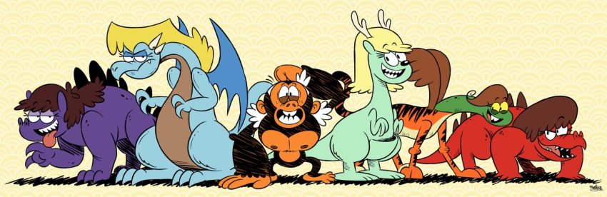 angry better_version_at_source dragon female feral hair leni_loud lincoln_loud lori_loud luan_loud luna_loud lynn_loud macropod male mammal marsupial master-rainbow mythological_creature mythological_scalie mythology nickelodeon primate reptile scalie smile teeth the_loud_house tongue wings