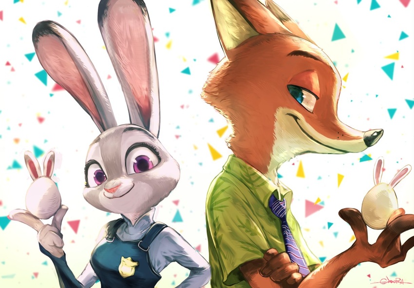 2018 anthro canid canine clothing disney female fox fur gidora_(artist) judy_hopps lagomorph leporid male mammal nick_wilde rabbit zootopia