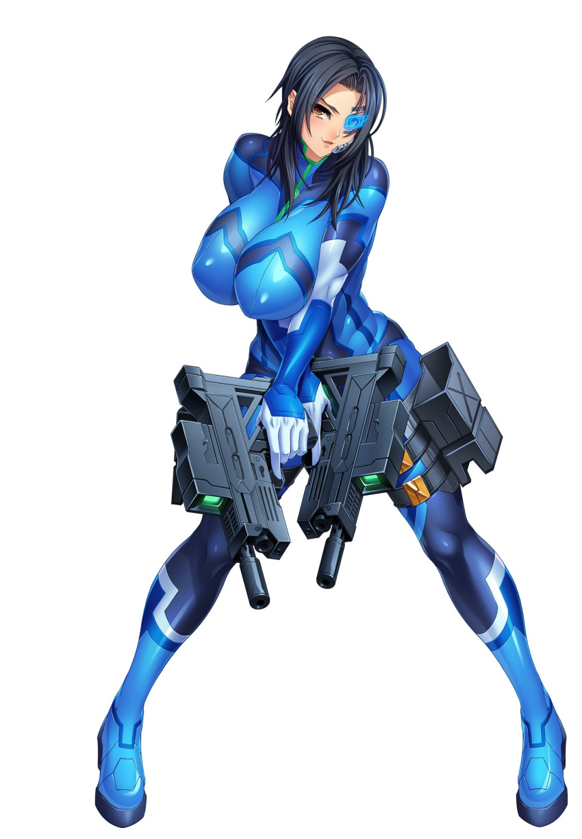 asagiri blue_hair bodysuit breasts curvy eo_orion erect_nipples female female full_body holding holding_weapon huge_breasts lilith-soft long_hair looking_at_viewer scouter shiny shiny_clothes shiny_hair shiny_skin simple_background smile solo taimanin_(series) taimanin_asagi taimanin_rpgx thighhighs thighs weapon white_background wide_hips