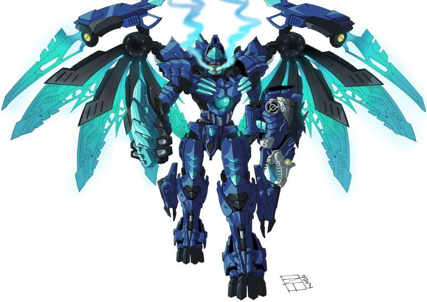 1boy absurdres beast_wars clenched_hands commission cryotek english_commentary glowing glowing_eyes highres lextodrawstuff looking_at_viewer mecha mechanical_wings no_humans predacon robot science_fiction smoke solo transformers walking white_background wings yellow_eyes