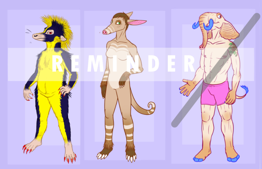 2018 4_fingers 5_fingers 5_toes aardvark abs afrosoricid ambiguous_gender anthro barefoot belly biped black_body black_fur blue_eyes blue_hooves blue_tail boxers_(clothing) brown_body brown_fur brown_hair brown_skin brown_tail chest_tuft claws clothed clothing collarbone countershade_arms countershade_legs countershade_torso countershading digital_drawing_(artwork) digital_media_(artwork) dipstick_ears distracting_watermark ear_markings ears_back elephant elephantid english_text eye_markings facial_markings featureless_crotch feet female fingers floppy_ears front_view frown full-length_portrait fur fur_tuft gloves_(marking) group hair half-closed_eyes hand_on_hip head_markings hooved_fingers hooves humanoid_hands leg_markings light_body light_skin long_snout looking_aside looking_at_viewer looking_away lowland_streaked_tenrec male mammal markings multicolored_body multicolored_ears multicolored_fur multicolored_skin multicolored_tail muscular muscular_male muzzle_(marking) narrowed_eyes navel nude overweight overweight_ambiguous pecs pig_nose pink_nose pivoted_ears portrait proboscidean purple_background red_claws red_eyes short_hair simple_background smile snout snout_markings socks_(marking) spines standing streaked_tenrec strillers striped_body striped_fur striped_markings striped_tail stripes tail tail_markings tail_tuft tan_body tan_countershading tan_fur tan_markings tan_skin tan_tail tenrec text toe_claws toes topless trunk tuft tusks two_tone_body two_tone_fur two_tone_skin two_tone_tail underwear unimpressed watermark whisker_spots whiskers white_claws yellow_body yellow_countershading yellow_fur