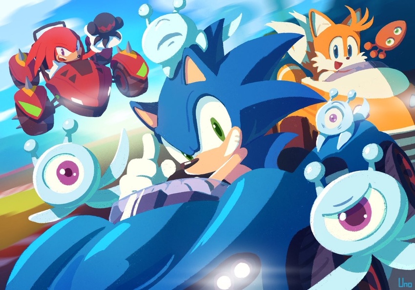 alien ambiguous_gender black_wisp blue_body blue_fur canid canine car clothing echidna eulipotyphlan fox fur gloves grin group handwear hedgehog knuckles_the_echidna male mammal monotreme orange_wisp red_body red_fur sega smile sonic_the_hedgehog sonic_the_hedgehog_(series) tails team_sonic_racing uno_yuuji vehicle white_body white_fur white_wisp wisp_(sonic) yellow_body yellow_fur