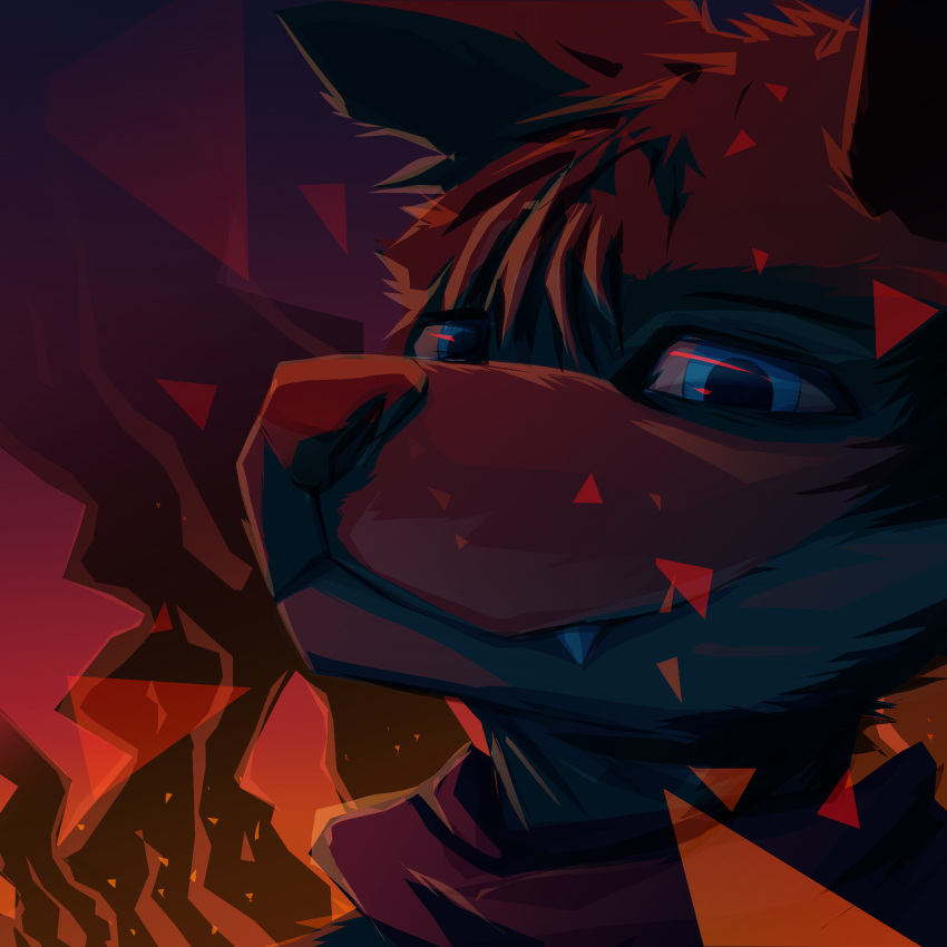 1:1 2020 anthro bandana black_body black_fur blue_eyes canid canine canis clothing dakka dakkawoof fangs fire fur hi_res kerchief male mammal smoke solo teeth wolf young young_(lore) young_anthro young_male