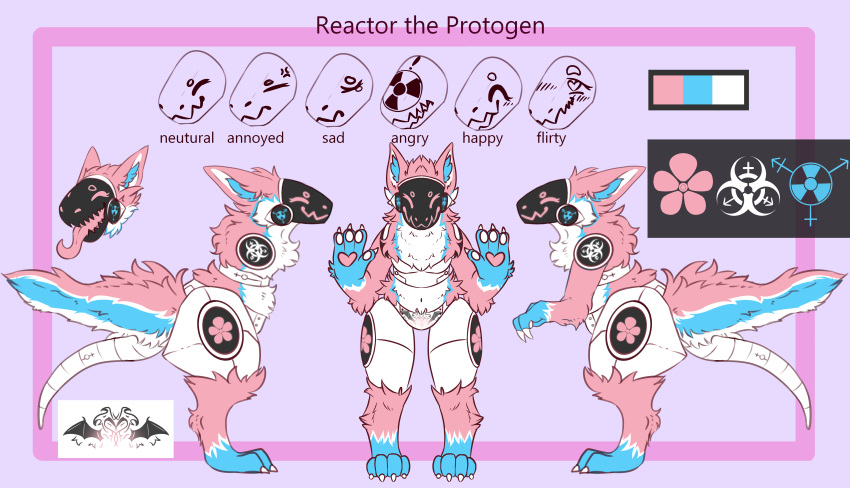 2_tails absurd_res anthro biohazard_symbol breasts claws female fluffy fluffy_tail front_view fur gender_symbol hazard_symbol hi_res lgbt_pride machine mechanical_tail model_sheet multi_tail multicolored_body multicolored_fur paul_0w0 pawpads paws pride_color_body pride_color_fur pride_color_palette pride_colors protogen protogen_visor radiation_symbol reactor_the_protogen sharp_teeth side_view simple_background solo standing symbol tail teeth toe_claws transgender_pride_colors transgender_symbol womb_tattoo