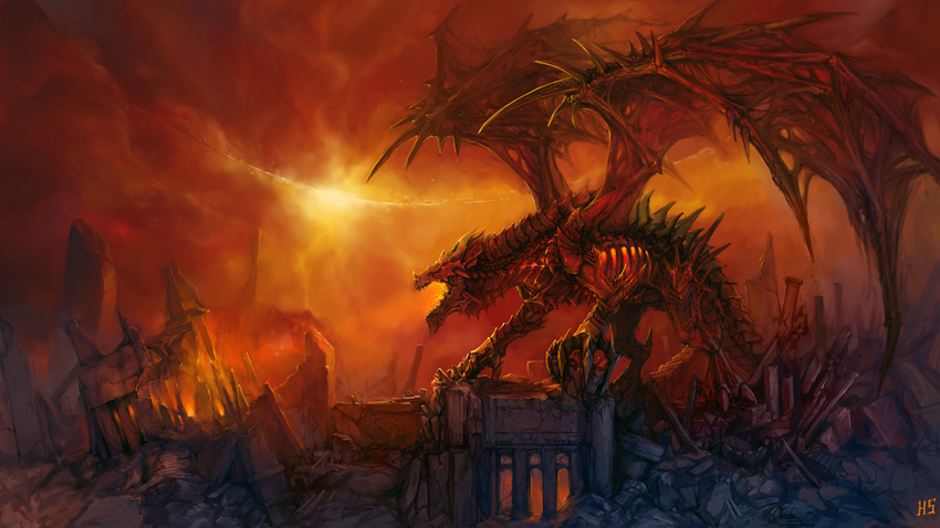 building deathwing dragon no_humans photoshop_(medium) warcraft world_of_warcraft