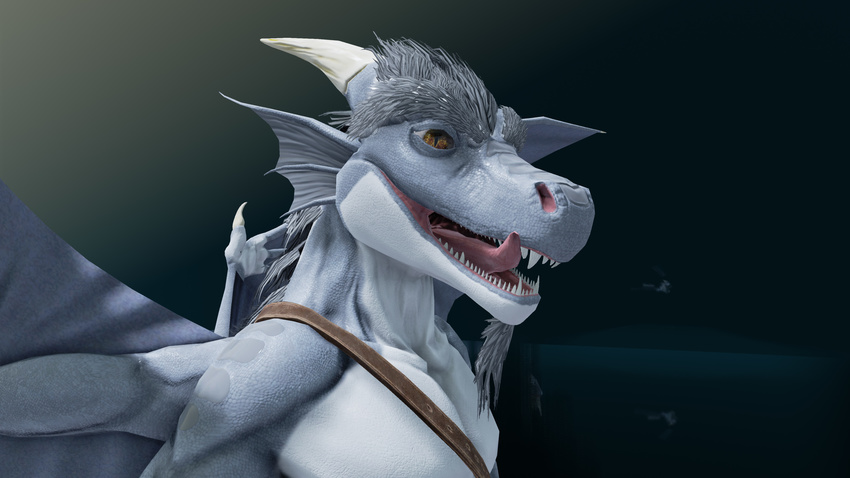 16:9 2015 3d_(artwork) 4k absurd_res anthro biped digital_media_(artwork) digitigrade dragon facial_hair fangs grey_body grey_scales grin hair hi_res horn lizard male membrane_(anatomy) membranous_wings model_sheet mouth_shot muscular muscular_anthro muscular_male mythological_creature mythological_scalie mythology open_mouth pecs pose reptile salireths scales scalie shadowkeeper sharp_teeth side_view simple_background smile solo spread_wings standing teeth tongue tongue_out widescreen wings yellow_eyes