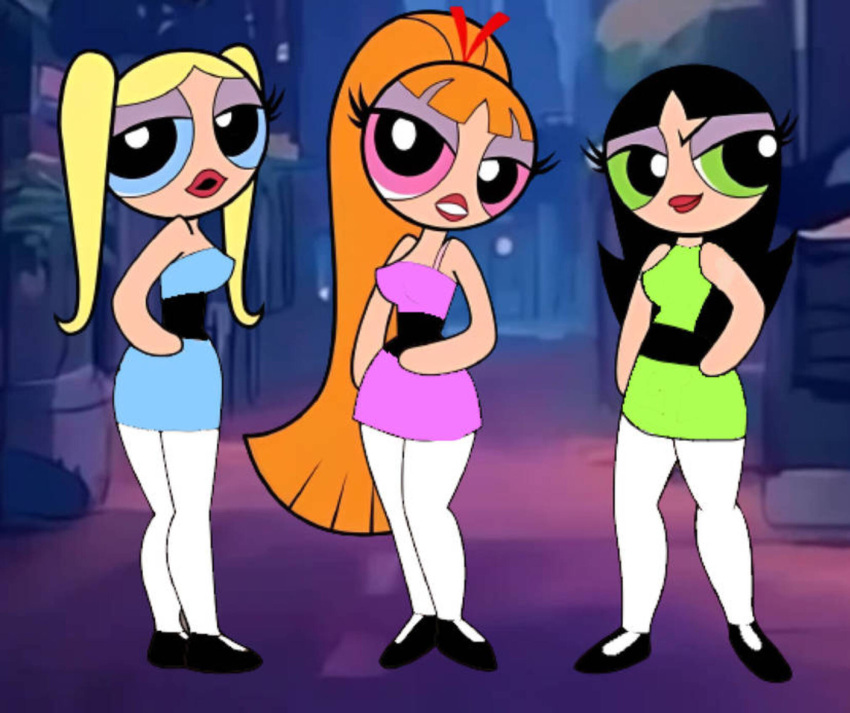 1996 3girls adults aged_up bigtyme black_hair blonde_hair blossom_(powerpuff_girls) blue_eyes bubbles_(powerpuff_girls) buttercup_(powerpuff_girls) green_eyes orange_hair pink_eyes powerpuff_girls theedministrator765